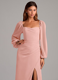 Azazie Brixley Bridesmaid Dresses Rosette Mermaid Long Sleeve Chiffon Dress image7