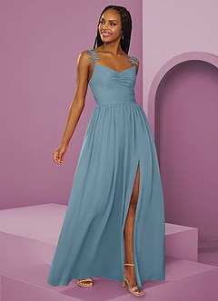 Barbie ♥ Azazie Bridesmaid Dresses Moody Blue A-Line Pleated Chiffon Dress image7