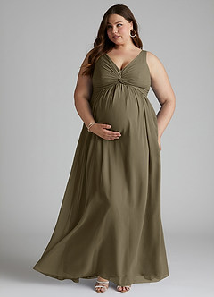 Azazie Yetta Abiti da damigella d'onore premaman Abito A-Line Arricciato con Scollo a V Chiffon Floor-Length image7