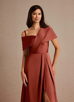 Azazie Milton Mother of the Bride Dresses Terracotta A-Line Pleated Stretch Satin Dress image3