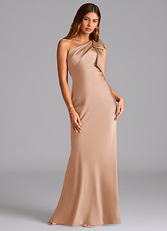 Azazie Yuanna Bridesmaid Dresses English Rose Mermaid One Shoulder Stretch Satin Dress image3