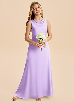Azazie Kiki Junior Lilac A-Line Bow Stretch Satin Dress image1