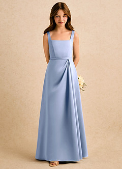 Azazie Emiko Girls Formal Flower Girl Dresses Ice A-Line Pleated Matte Satin Dress image3