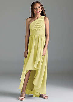 Azazie Mathilda Junior Robe Trapèze en Mousseline de soie Plissée Sorbet Citron image4