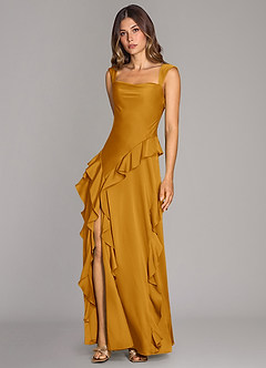Azazie Sloane Bridesmaid Dresses Butterscotch A-Line Sweetheart Neckline Stretch Satin Dress image4