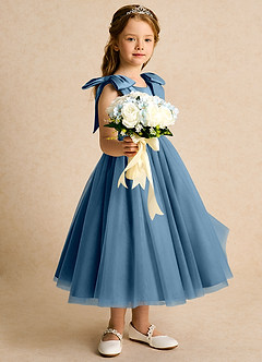 Azazie Serene Abiti da Ragazza di Fiori Abito Principessa in Raso Opaco Fiocco Bermuda image5