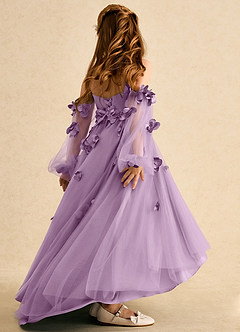 Azazie Karrie Flower Girl Dresses Wisteria A-Line with Sleeves Tulle Dress image6