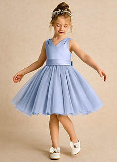 Azazie Tadpole Flower Girl Dresses Ice A-Line Pleated Matte Satin Dress image1