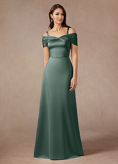 Azazie Amelia vestidos de madre de la novia Vestido de Musgo Marino de Satén Elástico de Corte En A con Vestidos sin tirantes image1