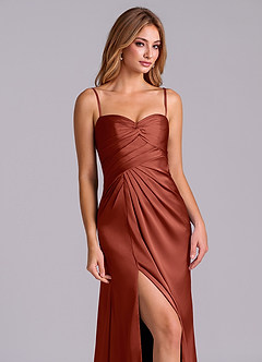 Azazie Sabrine Final Sale Terracotta A-Line Sweetheart Neckline Stretch Satin Dress image6