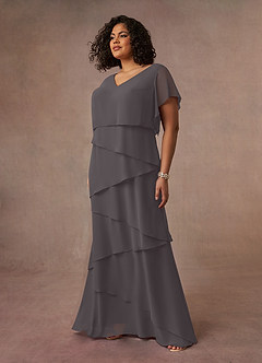 Azazie OHara Mother of the Bride Dresses Steel Grey A-Line V-Neck Chiffon Dress image13