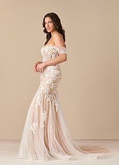 Azazie Leilani Robes de mariée Robe Sirène en Tulle Paillettes Blanc Diamant Caramel image1
