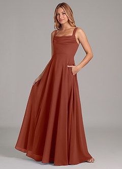 Azazie Shaude Bridesmaid Dresses Auburn A-Line Pleated Chiffon Dress image4