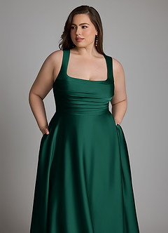 Azazie Azaria Bridesmaid Dresses Emerald A-Line Corset Stretch Satin Dress image12