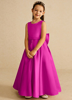 Azazie Pipsy Flower Girl Dresses Fuchsia A-Line Bow Matte Satin Dress image4