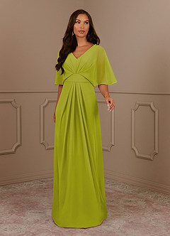 Azazie Oksana vestidos de madre de la novia Vestido de Hierba De Limón de Gasa de Corte en A con Cuello en V Plisado image2