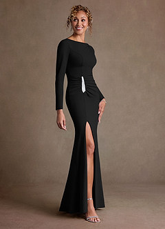 Azazie Mirabal Final Sale Black Sheath Pleated Stretch Crepe Dress image3