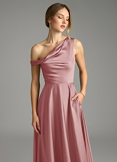 Azazie Xanthe Bridesmaid Dresses Dusty Rose A-Line Off the Shoulder Stretch Satin Dress image5