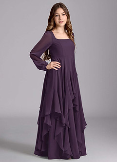 Azazie Clara Junior Abito A-Line in Chiffon Blusa Prugna image4