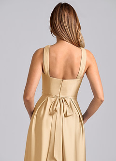 Azazie Dixie Suknie dla druhen Linia A Pofałdowany Satyna elastyczna Do ziemi Sukienka image2