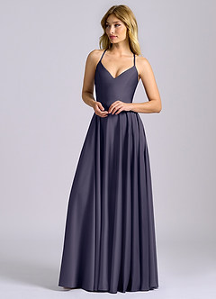 Azazie Truce 신부 들러리 드레스 A라인 스트레치 새틴 바닥 길이 드레스 image4