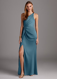 Azazie Mika Bridesmaid Dresses Bermuda Sheath One Shoulder Stretch Satin Dress image3