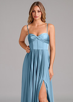 Azazie Akiko Brautjungfernkleider A-Linie Herzausschnitt Stretch-Satin Kleid Stahlblau image8