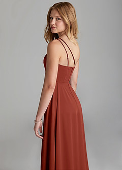 Azazie Maron Junior Terracotta A-Line Pleated Stretch Satin Dress image2