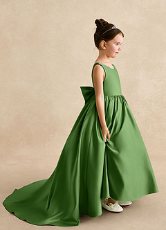 Azazie Mimia Flower Girl Dresses Basil A-Line Bow Matte Satin Dress image1