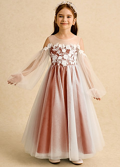 Azazie Zimi Flower Girl Dresses Burnt Orange Ball-Gown Sweetheart Neckline Tulle Dress image2