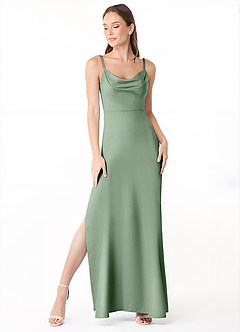 Azazie Alaija Bridesmaid Dresses Matcha Mermaid Side Slit Stretch Satin Dress image2