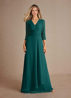 Azazie Mayfield Mother of the Bride Dresses Peacock A-Line Pleated Chiffon Dress image6