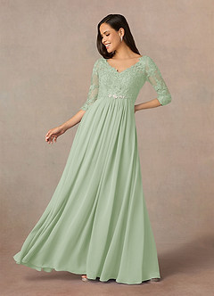 Azazie Hayek Mother of the Bride Dresses Dusty Sage A-Line V-Neck Lace Chiffon Dress image6