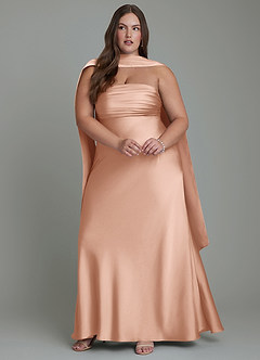 Azazie Saylor Vestidos de damas de honor Vestido Oro Rosa de Satén Elástico de Corte Sirena con Palabra de honor image15