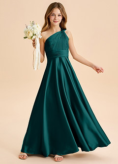 Azazie Charlize Junior Vestido de Pavo Real de Satén Elástico de Corte en A con Plisado image1