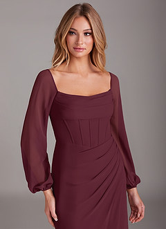 Azazie Charissa Bridesmaid Dresses Cabernet Sheath Long Sleeve Chiffon Dress image7