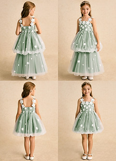 Azazie Teacup Flower Girl Dresses Ivory Matcha Ball-Gown Lace Tulle Dress image2