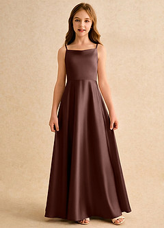 Azazie Joella Girls Formal Abiti da Ragazza di Fiori Abito A-Line in Raso Elasticizzato Plissettato Espresso image4