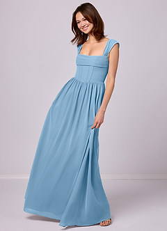 Barbie ♥ Azazie Bridesmaid Dresses Steel Blue A-Line Corset Chiffon Dress image2