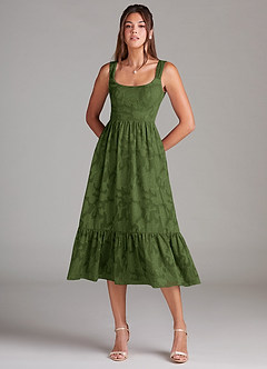 Azazie Alissa Robes de demoiselle d'honneur Robe Trapèze en Blumen-Burnout avec poches Olive image3