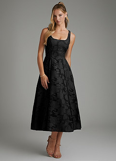 Azazie Isabella Bridesmaid Dresses Black A-Line Corset Floral Burnout Dress image5