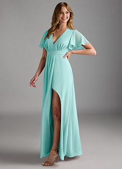 Azazie Zaniah Bridesmaid Dresses Aqua A-Line Chiffon Dress image5