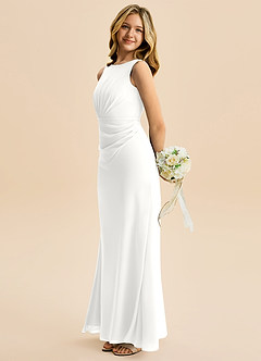 Azazie Floris Junior A라인 주름진 쉬폰 플로어 길이 주니어 신부 들러리 드레스 image5