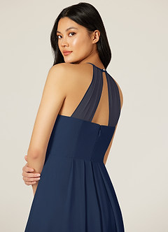 Azazie Sarah Robes de demoiselle d'honneur Robe Empire en Mousseline de soie Plissée Bleu Marine Foncé image7
