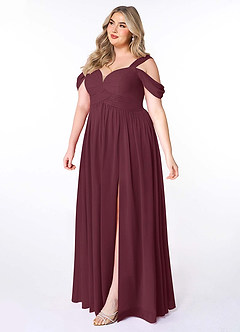 Azazie Lianne Bridesmaid Dresses Cabernet A-Line Off the Shoulder Chiffon Dress image10