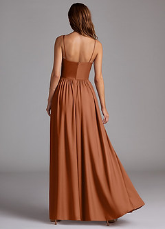 Azazie Calianna Bridesmaid Dresses Copper A-Line Off the Shoulder Stretch Satin Convertible Dress image4
