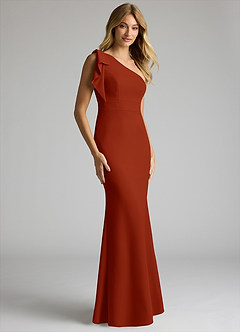 Azazie Rinna Bridesmaid Dresses Rust Mermaid One Shoulder Stretch Crepe Dress image1
