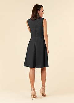 Azazie Theron Mother of the Bride Dresses Black A-Line V-Neck Pleated Chiffon Dress image2