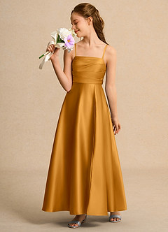 Azazie Pebbles Junior Formal Flower Girl Klänningar Klä A-Line i Matt satäng Plisserad image5