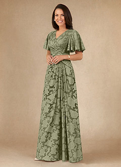 Azazie Emmeline Mother of the Bride Dresses Pistachio A-Line Pleated Floral Burnout Dress image3